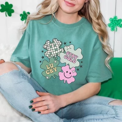 Женская окрашенная футболка с коротким рукавом Stay Gold Lucky Shamrocks
