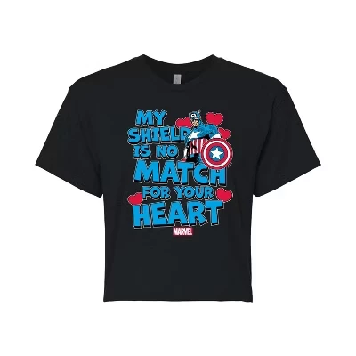 Женская укороченная футболка Captain America My Shield Valentine с изображением Капитана Америки, черная