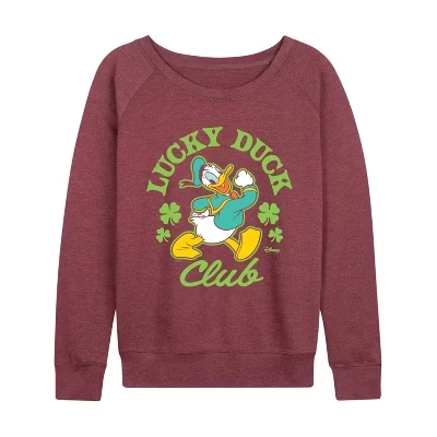 Женская легкая махровая рубашка Lucky Duck Club с широким вырезом и длинным рукавом с графическим рисунком heather maroon