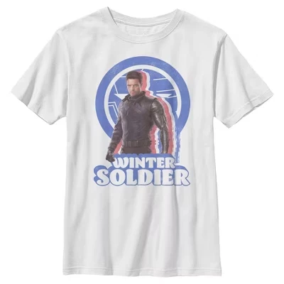 Футболка Boy's The Falcon and the Winter Soldier в стиле ретро с изображением Баки, белая