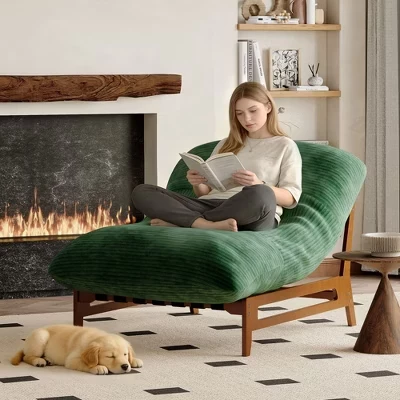 Кресло-шезлонг Bean Bag из массива дерева, Большой вельветовый диван на полу для взрослых, Эргономичный шезлонг для чтения в гостиной и спальне зеленого цвета