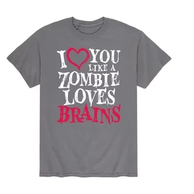 Мужская - - Я (Сердце) Футболка You Zombie Loves Brains с коротким рукавом и рисунком цвета древесного угля