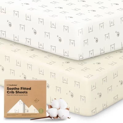 простыни для детской кроватки 2pk Soothe, нейтральные, органические, подходят для стандартного детского матраса bumble bear размером 52x28 см