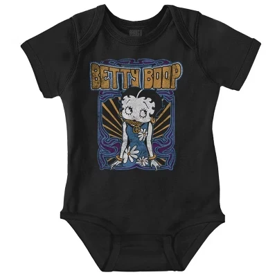 Детское боди-джемпер Betty Boop в стиле психоделических шестидесятых хиппи для девочек лицензионного черного цвета