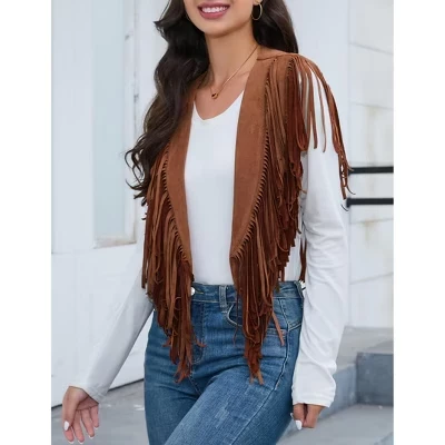 Женский жилет Yesfashion с бахромой, коричневый