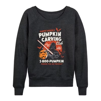 Женская футболка Darth Vader's Pumpkin Carving Club, легкая французская махровая рубашка с широким вырезом и длинным рукавом, с графическим рисунком 