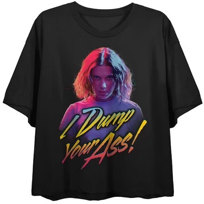 Женский черный укороченный топ с круглым вырезом и коротким рукавом Eleven I Dump Your Ass черный