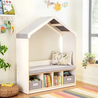 EdQ Kids' Reading Nook - Белый: Детская скамья для хранения книг с полками и ящиками белого цвета