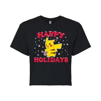 Женская укороченная футболка Pokemon Happy Holidays, черная