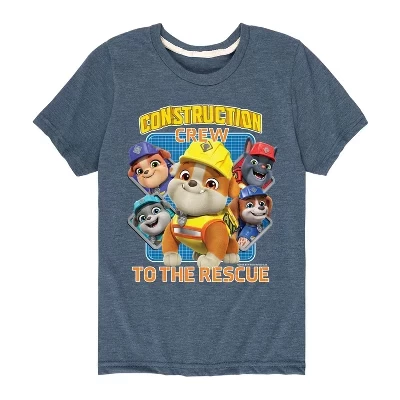 Футболка с коротким рукавом и рисунком для мальчиков - Paw Patrol - Rubble & Crew Строительная бригада спешит на помощь, синяя