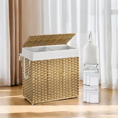 Двойная корзина для белья SONGMICS HOME 130 л, натуральная