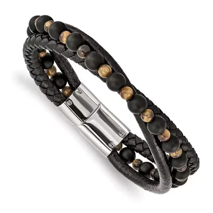 Браслет Black Bow Jewelry, тигровый глаз и черный агат