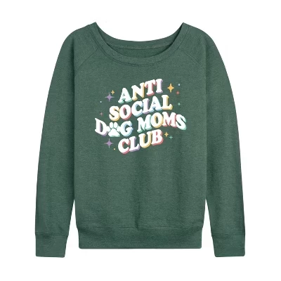 Женская футболка Antisocial Dog Moms Club из легкого французского махрового материала с широким вырезом и длинным рукавом с графическим рисунком heather juniper