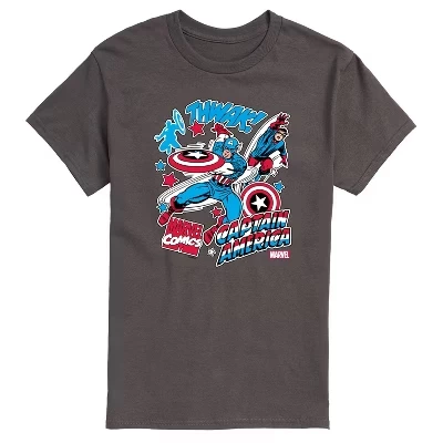 Men's -  - Captain America Comic Book Stickers Short Sleeve Graphic T-Shirt charcoal