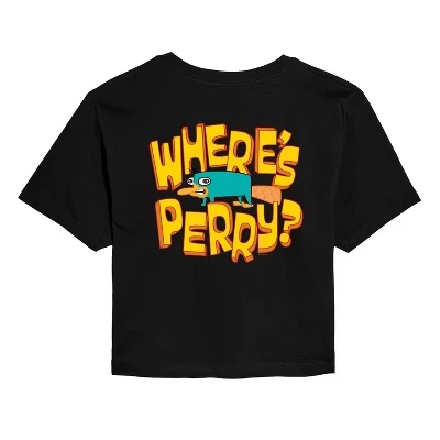 Женская укороченная футболка с рисунком Where's Perry, черная