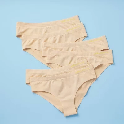Качественное бесшовное хипстерское нижнее белье для девочек 6pk со скрепленным швом бежевого цвета