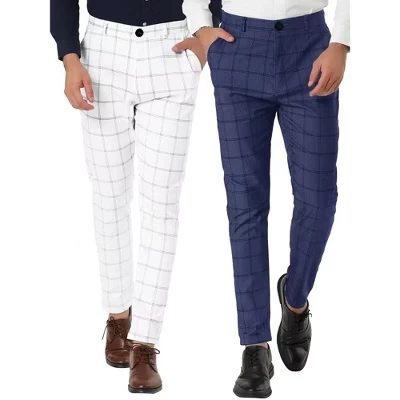 Мужские брюки для делового костюма с принтом в клетку Slim Fit на плоской подошве спереди, 2 упаковки, разноцветные