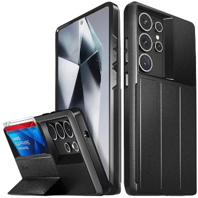 vCommute для Samsung Galaxy S25 Ultra Case Кошелек, чехол с подставкой, кожаный держатель для карт [Защита от падения военного класса], Фиолетово-черный