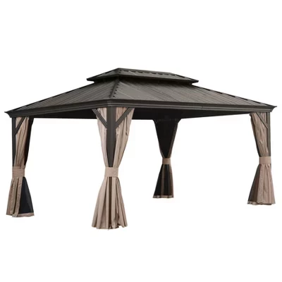 Беседка Clihome 3,7×4,9 м с жесткой крышей, коричневая