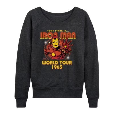 Женская футболка в стиле Iron Man Band, легкая французская махровая рубашка с широким вырезом и длинным рукавом, графическая рубашка heather charcoal