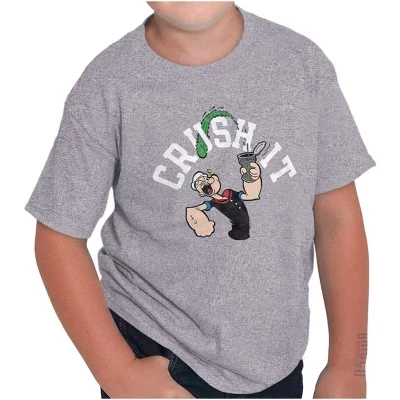 Popeye The Sailor Man Crush It Забавные футболки с круглым вырезом для мальчиков и девочек с лицензией
