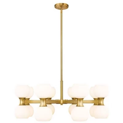 Люстра Artemis 16-Light - Современная матово-черная сталь середины века с золотыми глобусами из опалового стекла