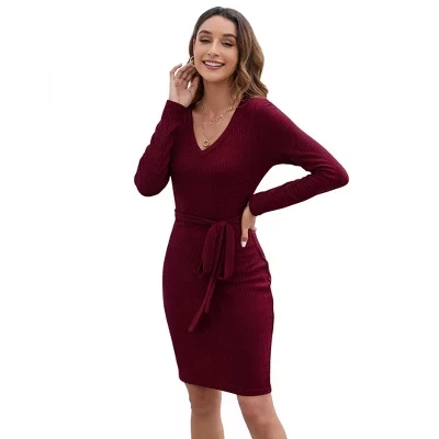 Женское платье-свитер Yesfashion, темно-бордовое