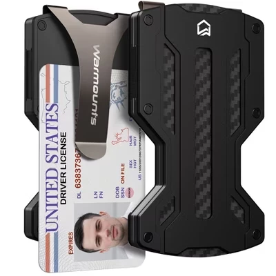 Мужской кошелек Warmounts Slim RFID карбон/алюминий, черный