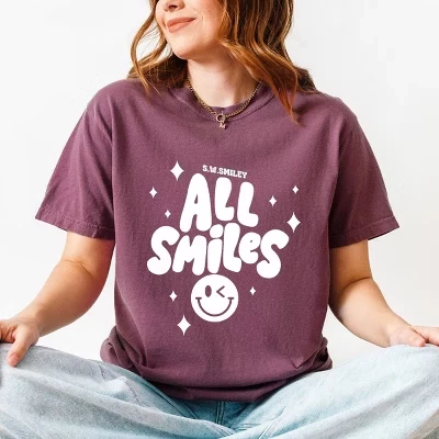 S.W.Smiley All Smiles Одежда со смайликом на лице Окрашенная футболка berry
