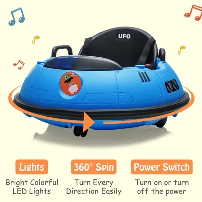 12V Ride On Bumper Car для малышей Электрическая детская поездка на игрушечной машинке-бампере с дистанционным управлением, вращение на 360 ° синего цвета