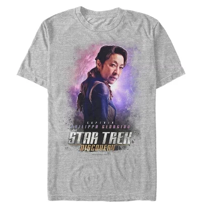 Мужская : Футболка Discovery Captain Georgiou в серьезной позе athletic heather