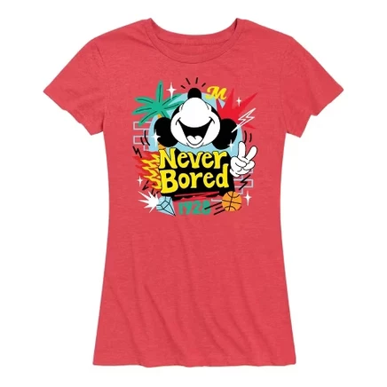 Женская футболка Disney Mickey Never Bored, красный меланж