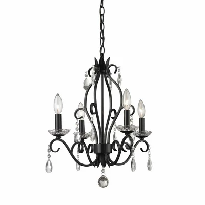 Мини-люстра Princess 4-Light - Матово-белая сталь с прозрачными кристаллами, черный цвет Elegance с регулируемой яркостью