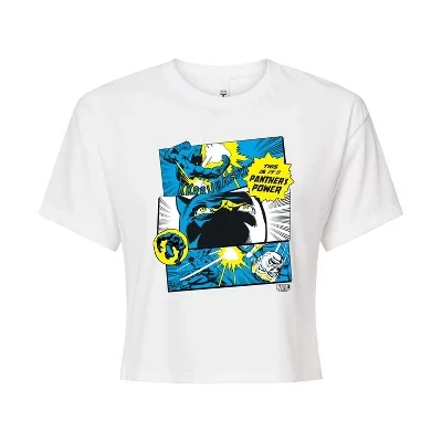 Women's -  - Black Panther Comic Panels Cropped Graphic T-Shirt white