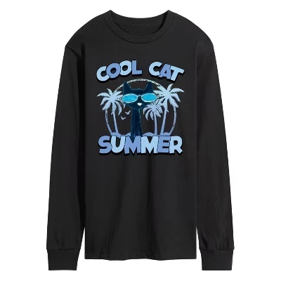 Мужская летняя футболка Cool Cat с длинным рукавом и рисунком кота, черная