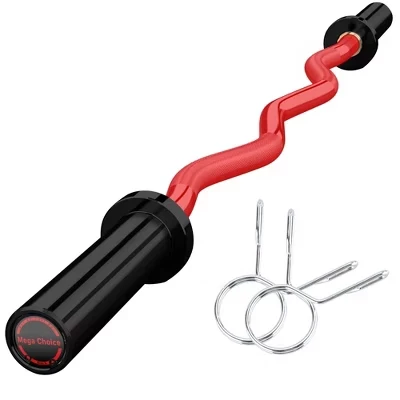 Олимпийская штанга EZ Curl, 47-дюймовая штанга EZ Curl для поднятия тяжестей, бицепсов, трицепсов, упражнений на группы мышц спины/ног (вес 500 фунтов) красная