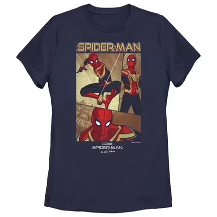Женская футболка Spider-Man Marvel в три панели, темно-синяя