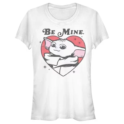 Женская футболка Juniors Womens The Mandalorian Valentine's Day Grogu Be Mine белого цвета