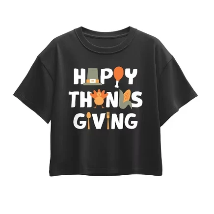 Футболка для девочек Instant Message с принтом Happy Thanksgiving, черная