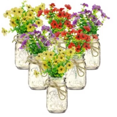 Набор для декора рабочего стола Colorful Daisy из 6 предметов - Стеклянные банки и шелковая ткань красного цвета