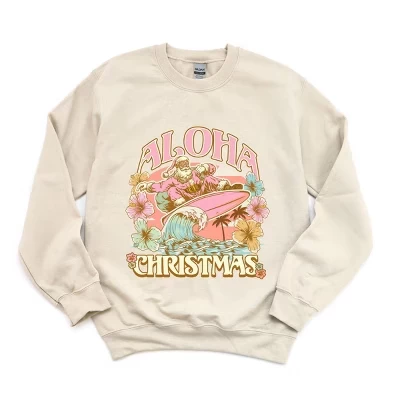 Aloha Christmas Surfing Santa - женская толстовка с рисунком dust
