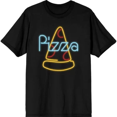 Футболка для взрослых с круглым вырезом и коротким рукавом My Pizza Day Neon Pepperoni Pizza Slice черная