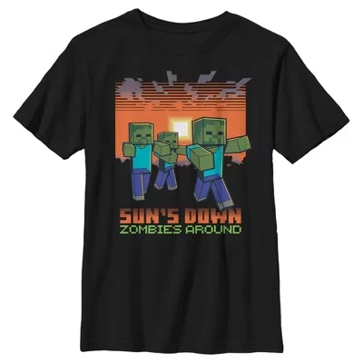 Футболка для мальчиков Minecraft «Sun’s Down Zombies Around», черная