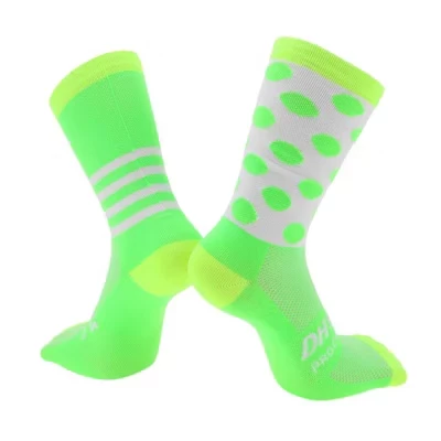 Cycling Athletic Socks Sweat-Absorbent Anti-Odor Anti-Friction Outdoor Nylon Neutral and Universal 1 Pair yellow, green
