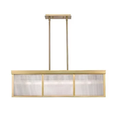 Линейная подвеска Carnaby 10-Light - Современный стальной светильник с ребристым стеклом, золотистый, длиной 42,25 дюйма