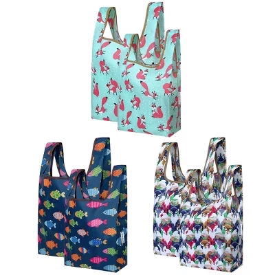Нейлоновая многоразовая сумка для продуктов JoliBag, набор из 6 лисичек/рыбок/белочек