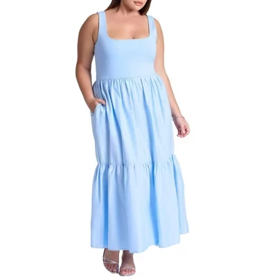 Женское платье-майка Eloquii Mixed Fabric, голубое