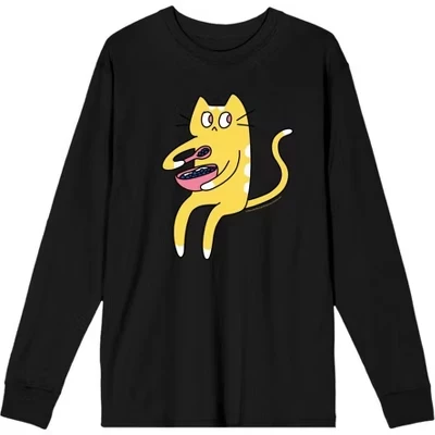 Взрослая футболка с длинным рукавом Derpy Kitty Cat с розовой чашей, черная