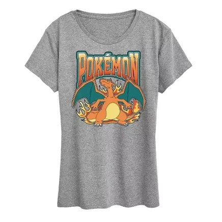 Женская футболка с коротким рукавом в стиле колледжа Charizard Collegiate с изображением покемонов heather grey