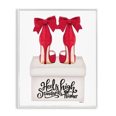 Высокие каблуки красного цвета в обрамлении Giclee Art white